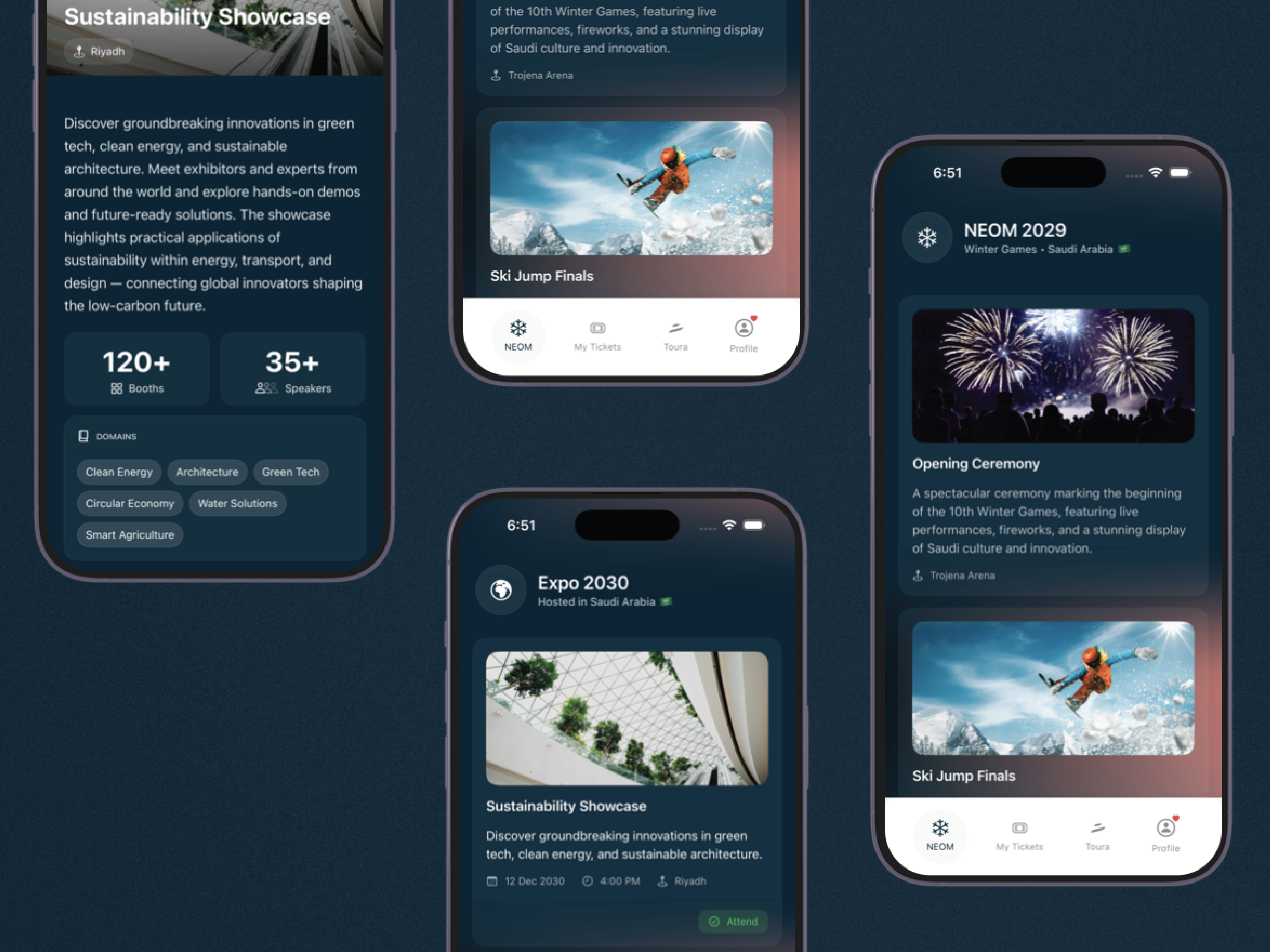 Toura mobile app screens for Saudi tourism experiences